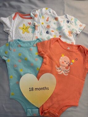 Rococo Vibrant Orange, Blue and white Bodysuit/One Piece set w/ sea life design